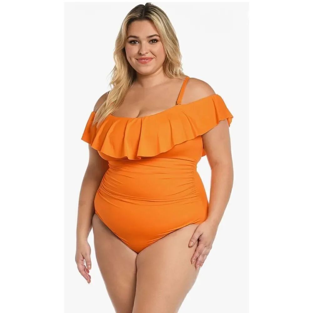 La Blanca Women's Island Goddess Off Shoulder Ruffle One Piece Swimsuit